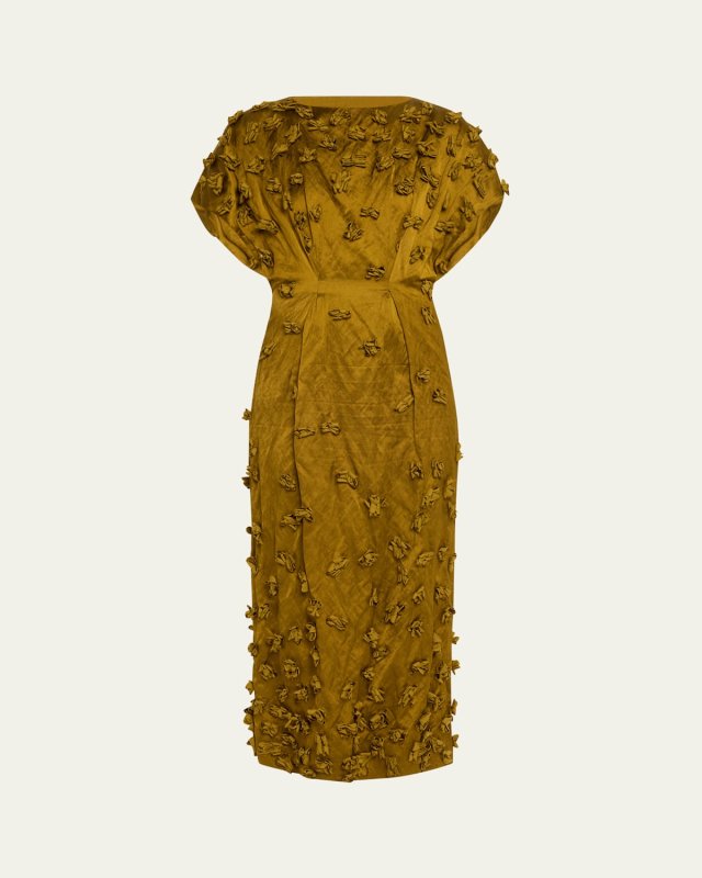Floral Hand Embroidered Cap-Sleeve Dress